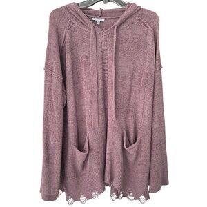 White Birch Pink Mauve Hooded Sweater Women SZ Small Gauzy Loose Fit Distressed